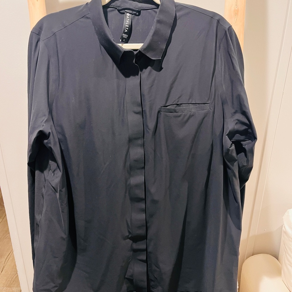 Athleta Women's Short Sleeve Button-Up Top - Black
